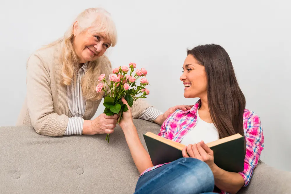 gifting lucky flowers to lady